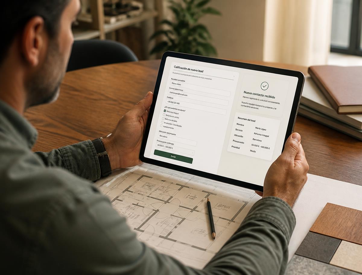 Tablet en manos mostrando un formulario de contacto cualificado